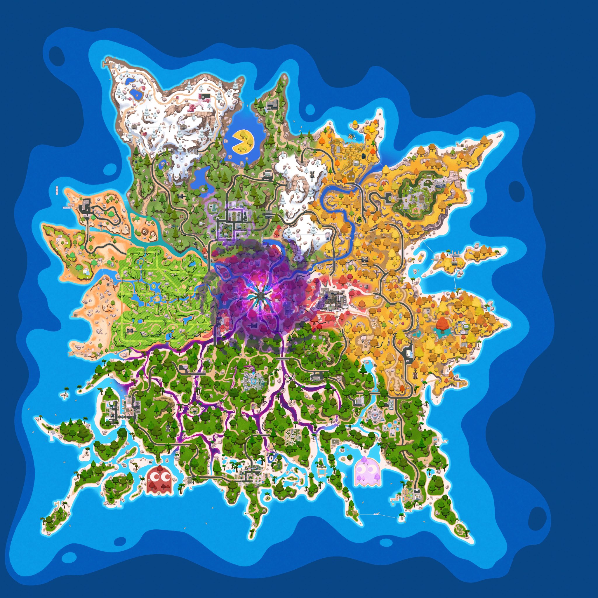 Fortnite Chapter 7 Season 4 Fortnitemares island map with Nightmare Neighborhood and Freaky Fields
